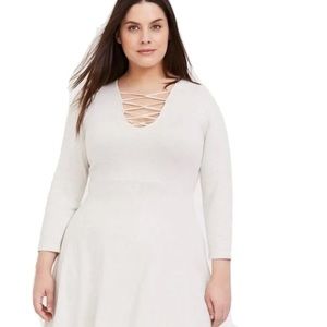 Torrid Cross Front oatmeal Mini Skater sweater Dress. Size 2. Nwt. 3/4 sleeve.